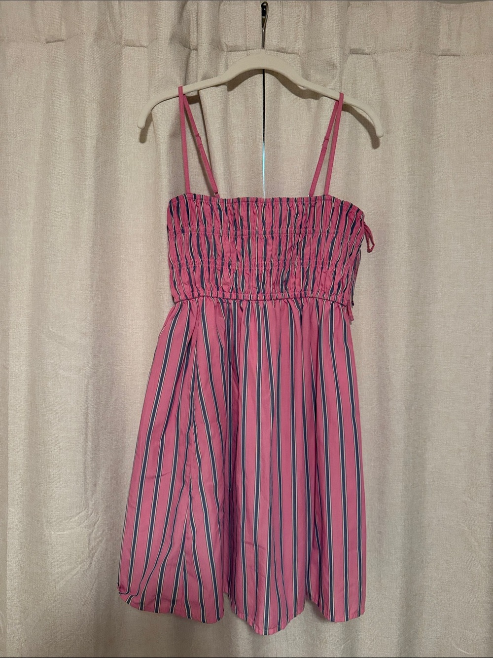 Abercrombie & Fitch Pink and Blue Striped Smocked Mini Dress